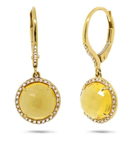 0.21 Ctw Diamond And 4.75 Ctw Citrine 14k Yellow Gold Earring