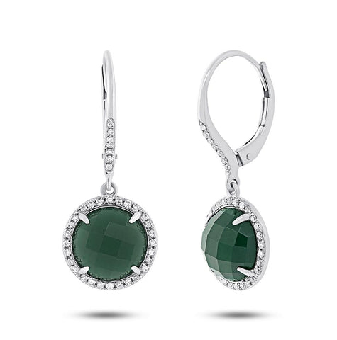 0.21 Ctw Diamond And 3.86 Ctw Green Agate 14k White Gold Earring