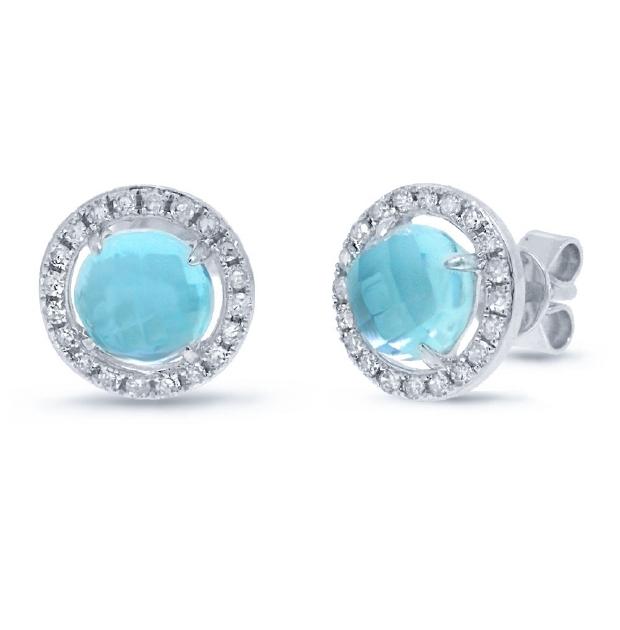 0.21 Ctw Diamond And 2.38 Ctw Blue Topaz 14k White Gold Earring