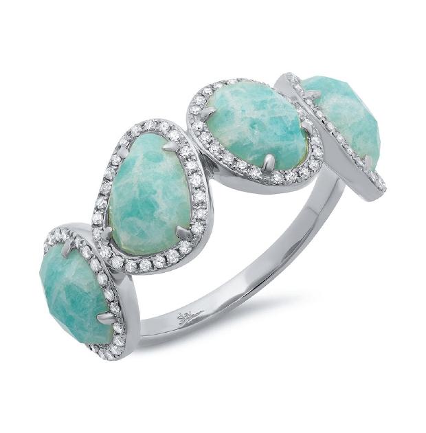 0.27 Ctw Diamond And 3.35 Ctw Amazonite 14k White Gold Ring