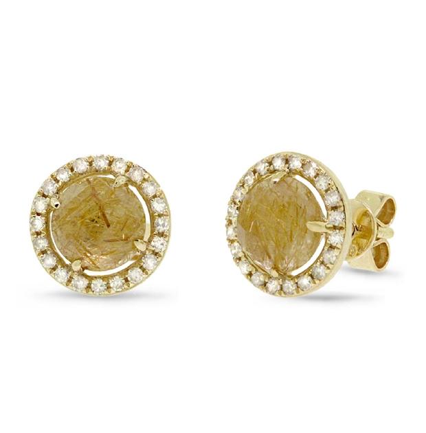 0.21 Ctw Diamond And 1.67 Ctw Golden Line Quartz 14k Yellow Gold Earring