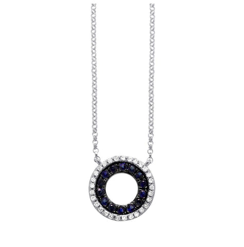 0.09 Ctw Diamond And 0.20 Ctw Blue Sapphire 14k White Gold Necklace