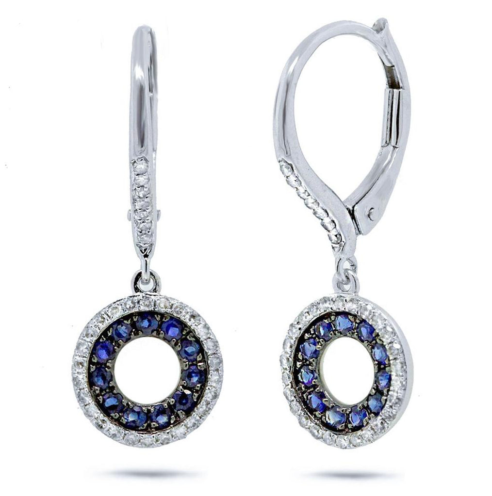 0.21 Ctw Diamond And 0.32 Ctw Blue Sapphire 14k White Gold Earring