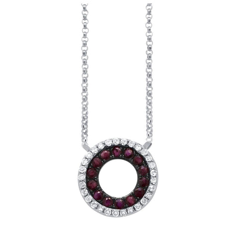 0.09 Ctw Diamond And 0.27 Ctw Ruby 14k White Gold Necklace