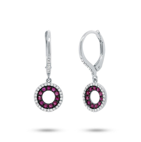 0.21 Ctw Diamond And 0.37 Ctw Ruby 14k White Gold Earring