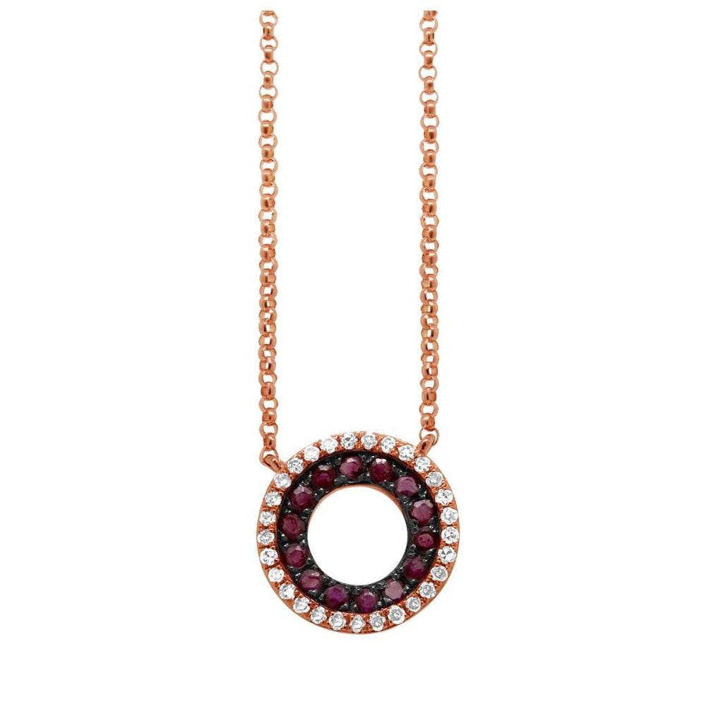 0.09 Ctw Diamond And 0.27 Ctw Ruby 14k Rose Gold Necklace