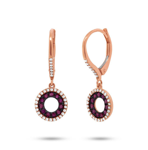 0.21 Ctw Diamond And 0.37 Ctw Ruby 14k Rose Gold Earring