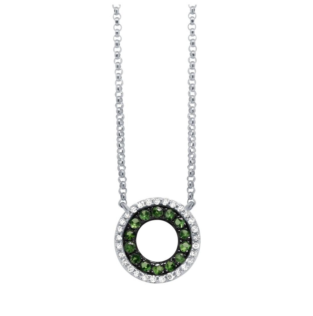 0.09 Ctw Diamond And 0.20 Ctw Green Garnet 14k White Gold Necklace