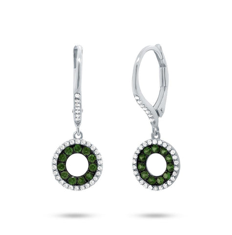 0.21 Ctw Diamond And 0.35 Ctw Green Garnet 14k White Gold Earring