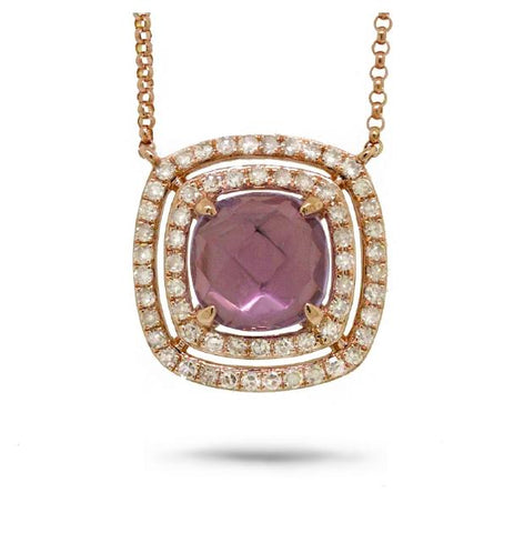 0.31 Ctw Diamond And 1.30 Ctw Amethyst 14k Rose Gold Necklace