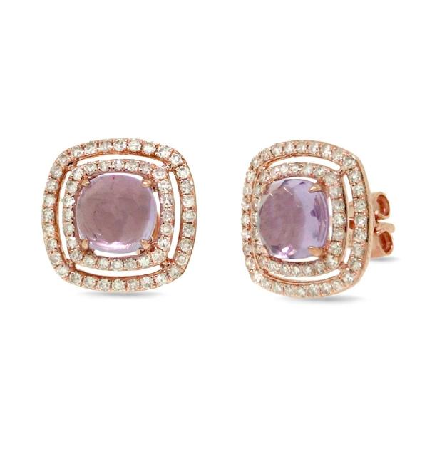 0.58 Ctw Diamond And 2.11 Ctw Amethyst 14k Rose Gold Earring