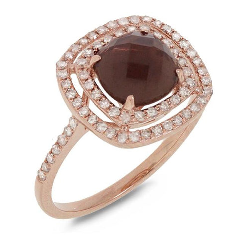 0.39 Ctw Diamond And 1.53 Ctw Smokey Topaz 14k Rose Gold Ring