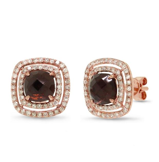 0.58 Ctw Diamond And 2.13 Ctw Smokey Topaz 14k Rose Gold Earring