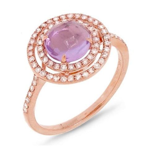 0.37 Ctw Diamond And 1.21 Ctw Amethyst 14k Rose Gold Ring