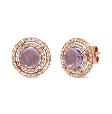 0.53 Ctw Diamond And 1.88 Ctw Amethyst 14k Rose Gold Earring