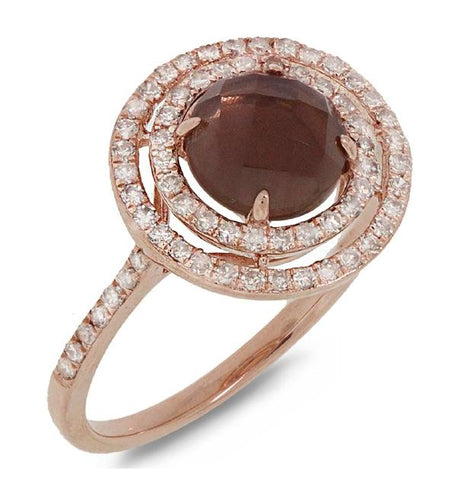 0.37 Ctw Diamond And 1.35 Ctw Smokey Topaz 14k Rose Gold Ring