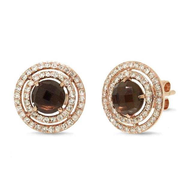 0.53 Ctw Diamond And 1.66 Ctw Smokey Topaz 14k Rose Gold Earring