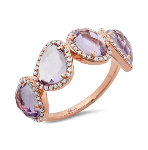 0.27 Ctw Diamond And 3.47 Ctw Amethyst 14k Rose Gold Ring Size 6