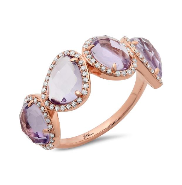 0.27 Ctw Diamond And 3.47 Ctw Amethyst 14k Rose Gold Ring