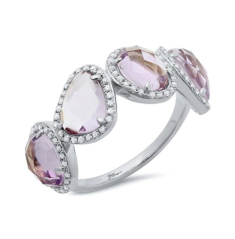 0.27 Ctw Diamond And 3.47 Ctw Amethyst 14k White Gold Ring