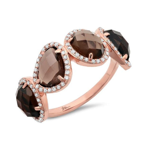 0.27 Ctw Diamond And 3.43 Ctw Smokey Topaz 14k Rose Gold Ring