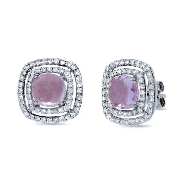 0.58 Ctw Diamond And 2.11 Ctw Amethyst 14k White Gold Earring