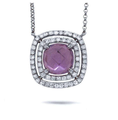 0.31 Ctw Diamond And 1.30 Ctw Amethyst 14k White Gold Necklace