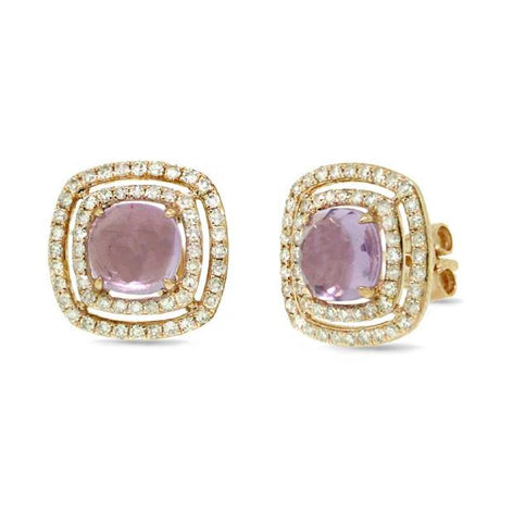 0.58 Ctw Diamond And 2.11 Ctw Amethyst 14k Yellow Gold Earring