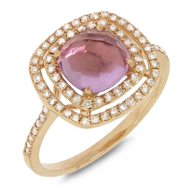 0.39 Ctw Diamond And 1.52 Ctw Amethyst 14k Yellow Gold Ring