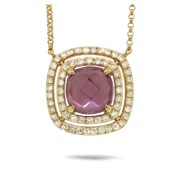 0.31 Ctw Diamond And 1.30 Ctw Amethyst 14k Yellow Gold Necklace