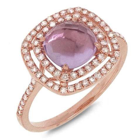 0.39 Ctw Diamond And 1.52 Ctw Amethyst 14k Rose Gold Ring Size 9.5