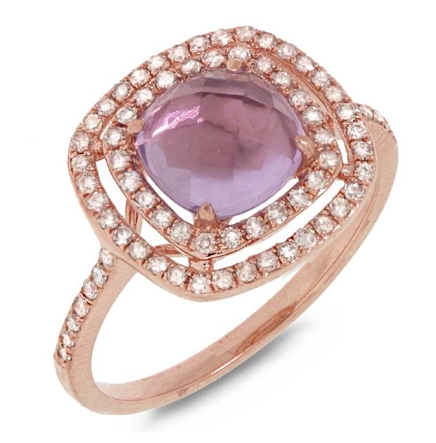 0.39 Ctw Diamond And 1.52 Ctw Amethyst 14k Rose Gold Ring