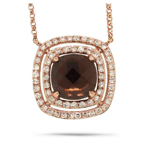 0.31 Ctw Diamond And 1.58 Ctw Smokey Topaz 14k Rose Gold Necklace