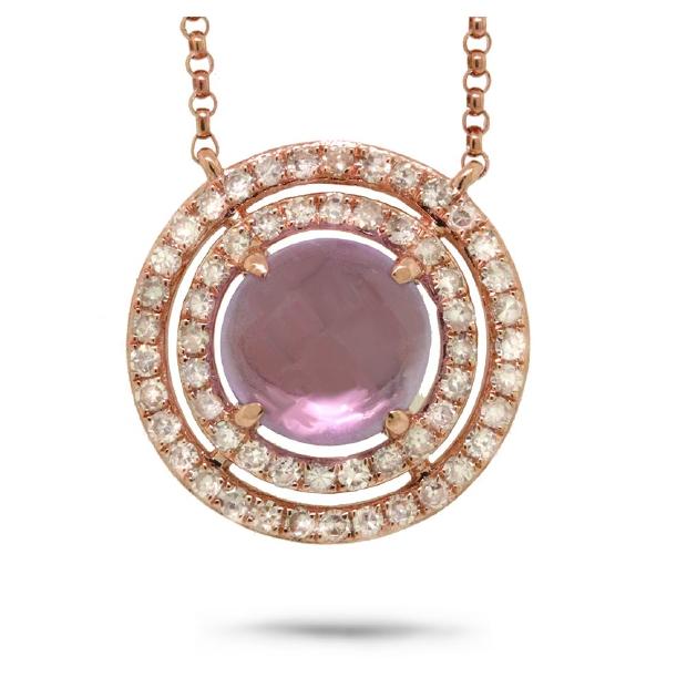 0.30 Ctw Diamond And 1.32 Ctw Amethyst 14k Rose Gold Necklace