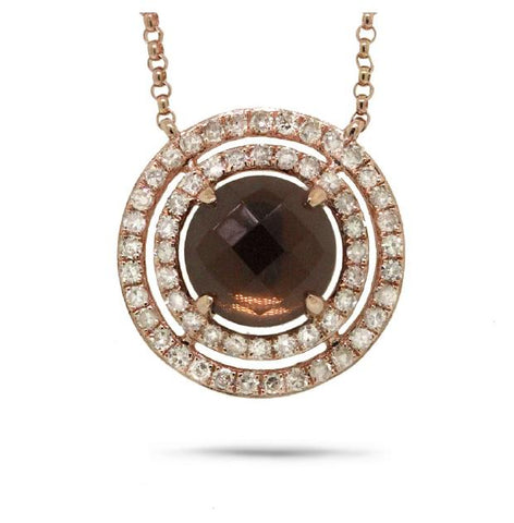 0.30 Ctw Diamond And 1.37 Ctw Smokey Topaz 14k Rose Gold Necklace