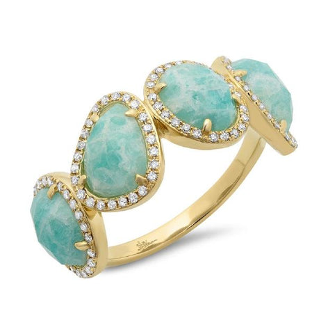 0.27 Ctw Diamond And 3.35 Ctw Amazonite 14k Yellow Gold Ring