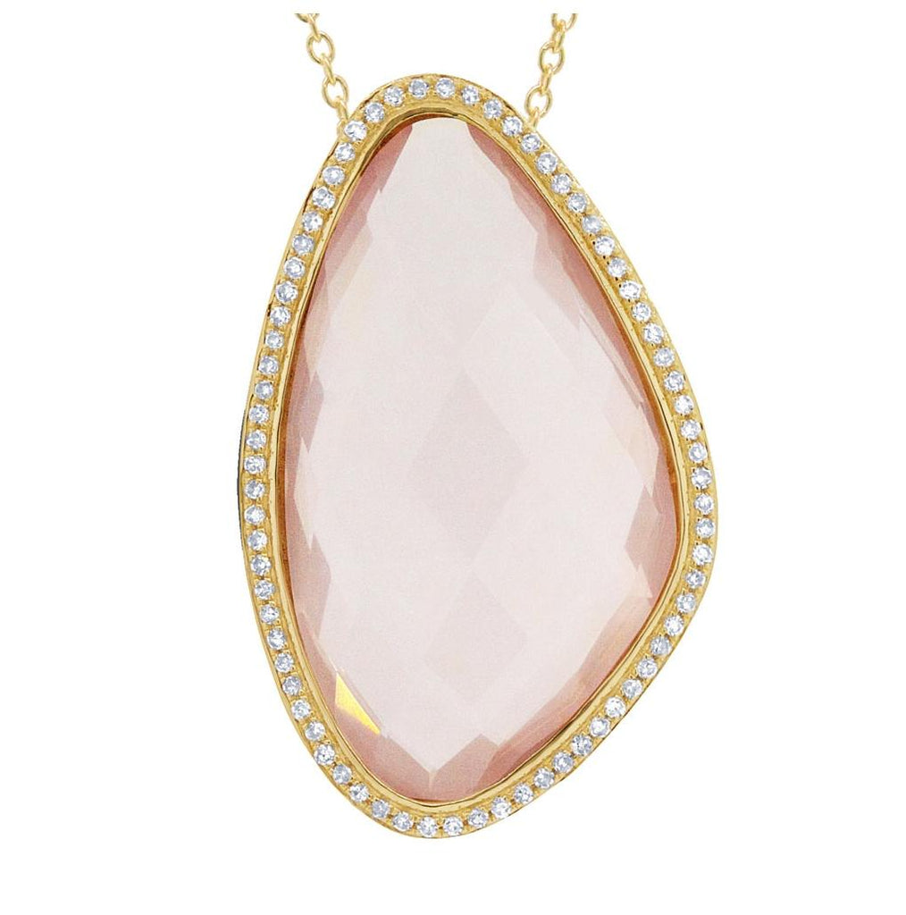 0.23 Ctw Diamond And 18.73 Ctw Rose Quartz 14k Yellow Gold Pendant Necklace With 18 Inch Chain