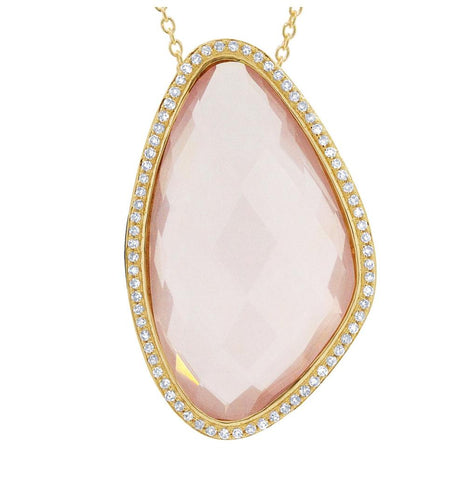 0.23 Ctw Diamond And 18.73 Ctw Rose Quartz 14k Yellow Gold Pendant Necklace With 18 Inch Chain