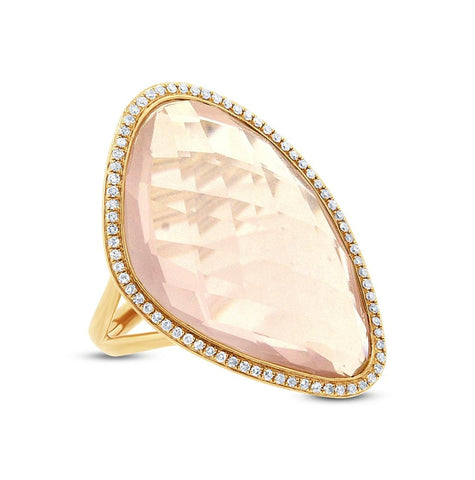 0.10 Ctw Diamond And 16.08 Ctw Rose Quartz 14k Yellow Gold Ring