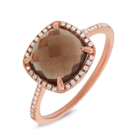 0.13 Ctw Diamond And 2.91 Ctw Smokey Topaz 14k Rose Gold Ring