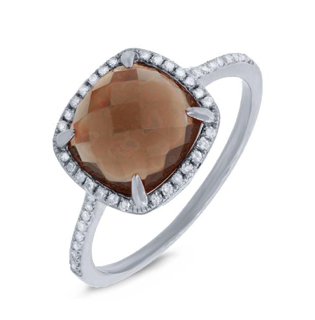 0.13 Ctw Diamond And 2.91 Ctw Smokey Topaz 14k White Gold Ring