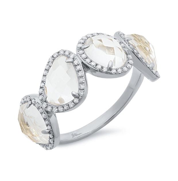 0.27 Ctw Diamond And 3.58 Ctw White Topaz 14k White Gold Ring