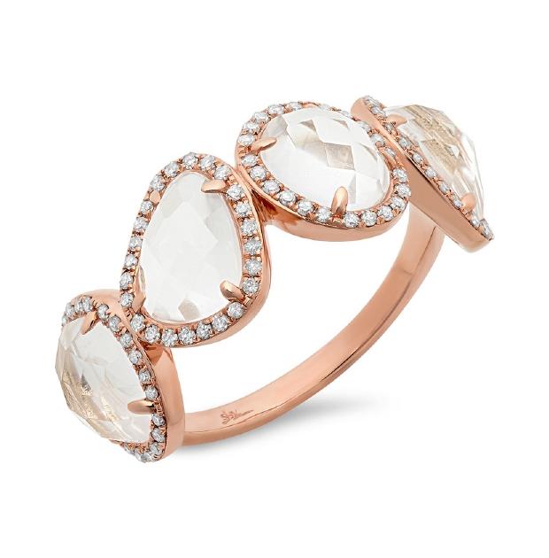 0.27 Ctw Diamond And 3.58 Ctw White Topaz 14k Rose Gold Ring