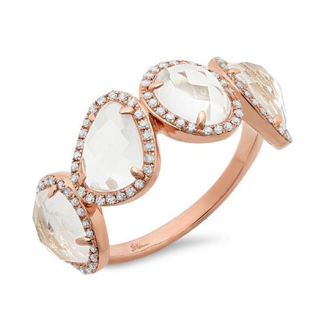 0.27 Ctw Diamond And 3.58 Ctw White Topaz 14k Rose Gold Ring