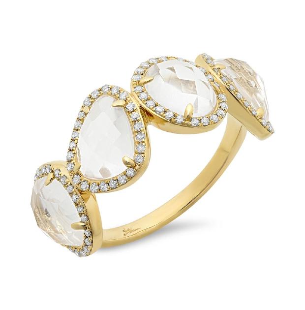 0.27 Ctw Diamond And 3.58 Ctw White Topaz 14k Yellow Gold Ring