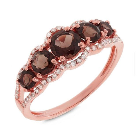 0.17 Ctw Diamond And 1.11 Ctw Smokey Topaz 14k Rose Gold Ring