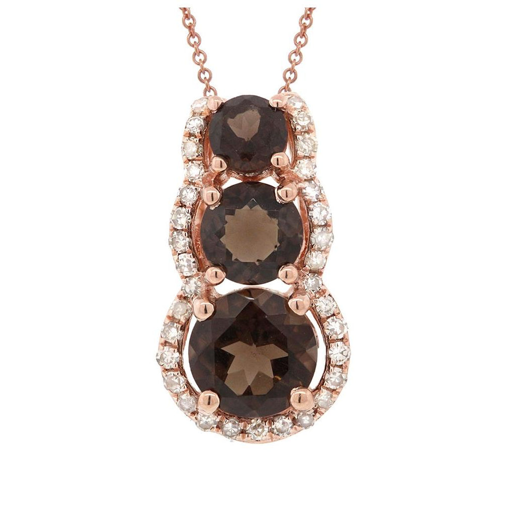 0.10 Ctw Diamond And 0.75 Ctw Smokey Topaz 14k Rose Gold Pendant Necklace With 18 Inch Chain