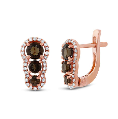 0.18 Ctw Diamond And 0.84 Ctw Smokey Topaz 14k Rose Gold Earring