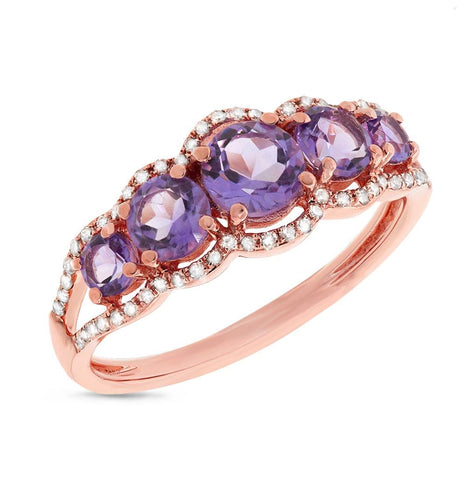 0.17 Ctw Diamond And 1.12 Ctw Amethyst 14k Rose Gold Ring