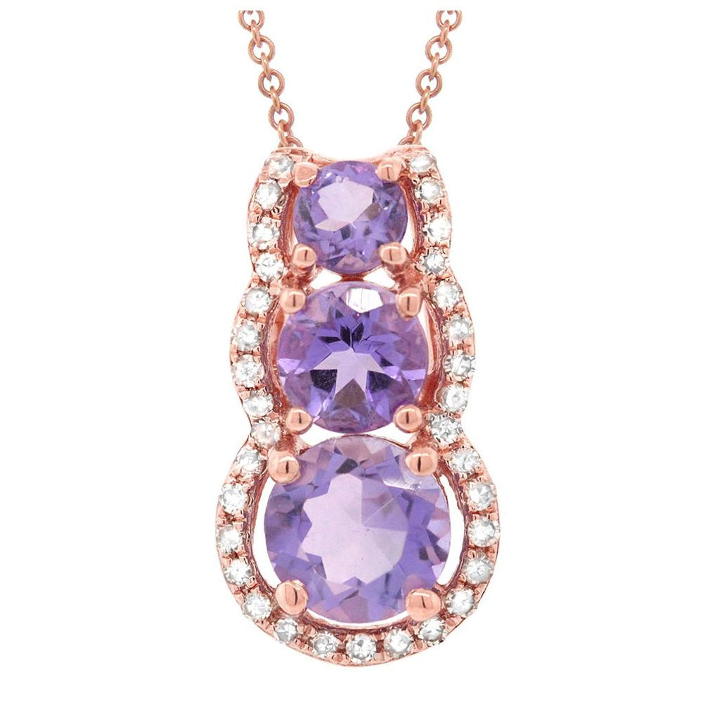 0.10 Ctw Diamond And 0.82 Ctw Amethyst 14k Rose Gold Pendant Necklace With 18 Inch Chain